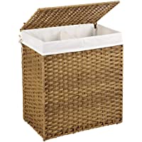 SONGMICS Cesto de la Ropa- 110L Cesto de la Colada- Tejido a Mano- con Compartimentos Separados- Ratán Sintético- con…